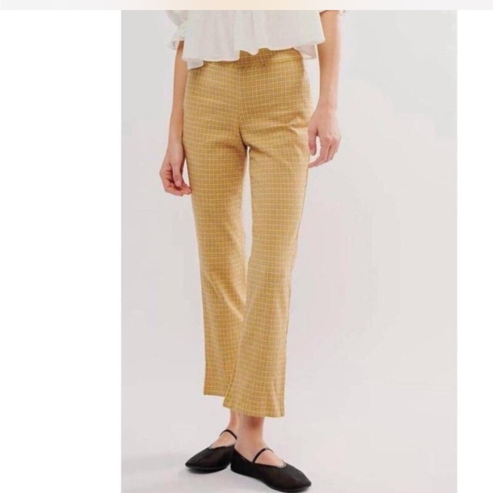 Free People Mustard Plaid Boot Cut Pants